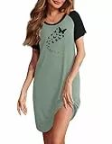 Ekouaer Damen Nachthemd Print Nachtwäsche Lustig Kurz Sleepshirt Schlafhemd T-Shirt Kurzarm Schlafshirt Grün Schmetterling XXXL