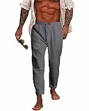NANAMEEI Leinenhose Herren Lang Sommer Baggy Strandhose Leicht Freizeithose Dunkelgrau M