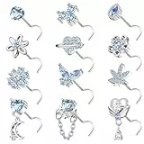 Kakonia 12Stück 20G Nasenpiercing Stecker für Damen Edelstahl Nasenstecker Silber L S Form Korkenzieher Piercing Nase Nose Stud Nostril Piercing für Damen