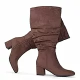 Chicblooms Damen-Stiefel mit extra weiter Wade, lässige Wildlederstiefel mit Blockabsatz, Braunes Wildleder, EU 41