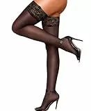 RSLOVE Halterlose Strümpfe Damen Sexy – Spitzenstrümpfe mit 30 Denier Strapsstrümpfe und Rutschfestem Silicone Schwarz Einheitsgröße