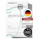 Uniquesmile Zahnaufhellungsstreifen Testsieger 2024 – Whitening Strips ohne Peroxid – Zahnbleaching schonend zum Zahnschmelz – natürliche Formel – 40 Streifen / 20 Anwendungen – 100 Tage testen