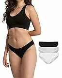Snocks Damen Unterwäsche Slip aus Bio-Baumwolle (3er Pack) - Unterhosen Frauen Klassisches Schlichtes Design - Kein Einschneidendes Gummiband - Gr. M - Farbe Mix (White/Grau/Schwarz)