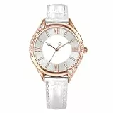 Comtex Elegante Damenuhr mit rotgoldenem Gehäuse und Kristallstein, römischen Ziffern und Kristalldiamanten als leicht ablesbares Zifferblatt, modische Damenuhr mit Gürtel, Rose Gold, Modern