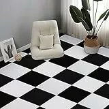 Elffloor PVC Bodenbelag Selbstklebende Schwarz Weiss Vinyl-Fliesen Vinylboden Dielenboden Medio Dünn Fliesen für Fußbodenheizung Wasserdicht 30X30cm 10 Stück