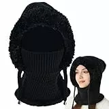 NAROSEBE Damen Sturmhaube Plüsch Strickmütze Winter Skimütze mit Schal Warme Schlupfmütze Balaclava Wintermütze Gesichtshaube Mütze Winddichte Skimaske mit Nackenwärmer für Winter Outdoor Sports