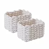 Aufbewahrungskorb Baumwolle 2er Set Geflochten Strickkorb, Badezimmer Organizer Wickeltisch Organizer Dekorative Quadratische Speicher Regalkörbe Für Schminke Socken Spielzeug (Weiß)