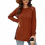 OUSIMEN Sweatshirt Damen Rundhals Langarm Pullover Ohne Kapuze Langarmshirt Herbst Winter Casual Oberteile Basic Shirts