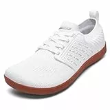 ASHION Breite Barfuss Schuhe Damen Herren Barfußschuhe Traillaufschuhe Minimalistische Running Walking Schuhe,D Weiß Braun 42 EU