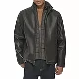Dockers The Dylan Herren Racer-Jacke aus Kunstleder, Dunkelbraun mit Lätzchen, XXL
