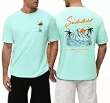 Xnova T Shirt Herren Sommer Kurzarm Baumwolle T-Shirts Für Männer Bedrucken Palmen Surf Oberteile mit Rundhals Lockere Lässig Baggy Tee Shirts Für Urlaub Strand, Seegrün, XL
