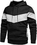 Loveternal Hoodie Herren Patchwork Fleece Pullover Damen Langarm Farbblock Schwarz Casual Sweatshirt Sport Outwear Hoody Tops Streetwear Pulli mit Tasche XXL