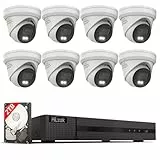 HiLook® by HIKVISION Überwachungskamera Set 8X 8MP 4K Turret PoE mit KI Personen und Fahrzeugerkennung und Hybrid Light Nachtsicht wetterfest IP67 NVR 8CH 2TB HDD App Steuerung Plug and Play