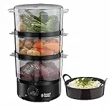 Russell Hobbs Dampfgarer [klein] 7,0l (60 Minuten Timer + Abschaltautomatik, 3 spülmaschinengeeignete Dampfgarbehälter + Reisschale/Reiskocher, BPA frei) Dampfkocher Compact 26530-56