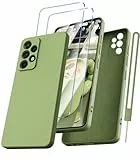 Kukiwhy für Samsung Galaxy A52S 5G/ A52 Hülle mit 2 Stück Panzerfolie, Handyhülle für Samsung A52 Ultra Dünn Slim mit Microfiber, Kratzfeste Rundumschutz Schutzhülle für Samsung A52 4G/5G-Matcha Grün
