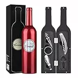 Kato Wein Accessories Geschenkset -Weinflaschen-Korkenzieheröffner-Kit, Tropfring, Folienschneider, Weinausgießer und Stopfen in flaschenförmiger Neuheitstasche, Rot