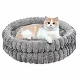 BugyKido Katzenbett Flauschig 50x20cm, Katzenkissen Rund Weich, Katzenbett Waschbar mit Anti-Rutsch Boden und Abnehmbares Kissen, Grau Katzenkorb zum Schlafen für Katzen & Kleine Hunde bis 7,5kg