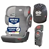 HEYNER® Faltbarer Kindersitz mit Isofix, Autokindersitz für Kinder von 100-150cm, 14-Fach verstellbare Kopfstütze grau
