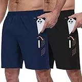 Zzkouine Sporthose Herren Kurz Leicht Trainingshosen Kurze Hosen Herren Sport Shorts Männer Sommer Jogginghose mit Reißverschlusstaschen 2er Pack, Schwarz/Dunkelblau XL