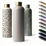 MAMEIDO Thermosflasche 1 l, auslaufsichere Trinkflasche Edelstahl, Kohlensäure geeignet, BPA frei, Isolierflasche 12h heiß & 24h kalt (Taupe Grey Gold)