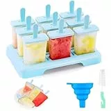Eisformen Eis Am Stiel, 9 Wiederverwendbare Eisform, Wassereis Formen Aus Pp Mit Trichter & Bürste, Diy Eis Am Stiel Formen Set Für Hausgemachtes Fruchteis & Joghurt, Blau
