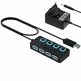 SABRENT USB Hub Aktive 3.2x1 mit Netzteil, USB Adapter, 4 Port mehrfach Verlängerung, USB Verteiler, Powered USB-Hub, mit EIN/AUS schaltern für PS5, PC, USB Stick, MacBook (HB-UMP3)