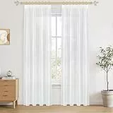CUTEWIND Vorhänge Schlafzimmer Gardinen mit Kräuselband 2er Set 245X140cm (HxB) Boho Vorhang Transparent Leinenoptik, Ideal für Schlafzimmer, Wohnzimmer, Küche und Kinderzimmer