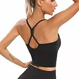Dmwhy Frauen Wireless Sport Longline-BH, Spaghettiträger Yoga-BH, Abnehmbarer gepolsterter BH, Racer Back Gym Tank Top für Damen, Geeignet für Fitness