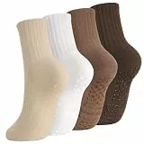 Utensilsto 4 Paare Pilates Socken Yoga Socken Rutschfest Stoppersocken Damen Anti Rutsch Yogasocken Grip Socks für Pilates Barre Ballett Tanz Fitness Trampolin 35-38