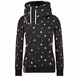 Newbestyle Jacke Damen Sweatjacke Vicky Zip Hoodie Pulli Oberteile Damen Kapuzenpullover Pullover mit Kapuze und Kordel(Schwarz Gedruckt,XL)