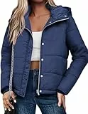 Zeagoo Damen Winterjacke Leichte Wintermäntel Warme Steppmantel mit Kapuze Übergangsjacke für Frauen Parka mit Taschen für Freizeit Blau S