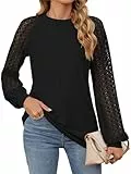 Decorie Bluse Damen Elegant Trachtenblusen Spitzen Oberteile Langarm Festliche Blusen Tuniken Longbluse Blusenshirt (Schwarz,XXL)
