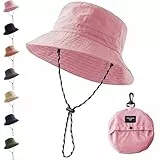 YOUYIKE Fischerhut Damen – Wasserdichter, UV-schutzender, Faltbarer Regenhut für Angeln, Wandern und Strand Breitkrempiger Fischerhüte für Damen,Sonnenhut Faltbar（Rosa）