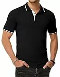 JMIERR Baumwolle Poloshirt Herren Kurzarm 2025 Sommer T-Shirts Basic Männer Hemd mit Knopf Golfshirts Schwarz XL