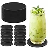 Gotanc Silikon Untersetzer Gläser rund, 12er Silikon Glasuntersetzer rutschfest und Isoliert Glas Untersetzer Set Schwarz für alle Arten von Tassen