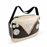 BRISA VW Collection - Große Unisex Volkswagen Schulter-Umhänge-Reise-Tasche-Freizeit-Bag mit T1 Bulli Bus Motiv (Bus Front/Braun/34cm)