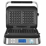 GUTFELS Waffeleisen WAFFLE 5010|Beschichtete Backplatten|1600 Watt| Timer|Display|Überlaufschutz|5 verschiedene Programme|rutschfeste Standfüße|Kabelaufwicklung|Überhitzungsschutz, Schwarz-inox