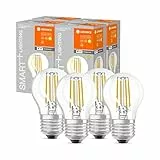 LEDVANCE Smarte LED-Lampe mit Wifi Technologie, Sockel E27, Dimmbar, Warmweiß (2700K), Tropfenform, Klares Filament, Ersatz für herkömmliche 40W-Glühbirnen, steuerbar mit Alexa, Google & App, 4er-Pack