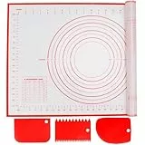 Alyvisun Silikon Backmatte mit 3 Teigschaber, 60x40 cm Backzubehör Antihafte Backunterlage mit Messung Rutschfeste Silikonmatte Wiederverwendbar Backblech für Fondant, Pizza, Teig