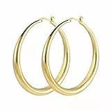 Gold Ohrring Große Creolen für Damen, Grosse Goldene Creolen Hypoallergene Sterling Silber Ohrring Große Hängende Creolen Oval Creolen Ohrring Leichte Große Ohrring Schmuck Geschenk für Frauen 5,1 cm