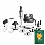 SPRINGLANE Edelstahl Stabmixer Set Sam 800 W, Pürierstab, Behälter mit Deckel, Zerkleinerer, Schneebesen, Rühr- & Knethaken, Küchenmaschine inkl. Aufbewahrungstasche
