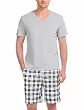 Bresdk Schlafanzug Herren Pyjama Set Kurz Baumwolle Sommer Nachtwäsche Männer Grau XL