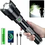 Amzyigou LED-Taschenlampe 150000 Lumen Extrem Helle, P160.2 LED Aufladbare USB Taschenlampe, 8-12 Stunden Akkulaufzeit, Zoombare 5 Lichtmodi, IP55 Wasserdicht für Camping und Notfälle (Black Long)