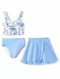 PATPAT Mädchen Bikini Badeanzüge Set, 3-teiliges Tankini-Set mit Top, Shorts Und Baderock Bademode, Kinder Badebekleidung mit Blumenmuster Schwimmanzug, Größe 5–12 Jahre