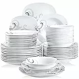 VEWEET Geschirrset 12 Personen, ZOEY 48-teilig Porzellan Geschirr Set, Tafelservice Kombiservice mit je 12 Speiseteller, Dessertteller, Suppenteller und Müslischalen, Tafelservice 12 Personen