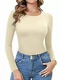 Totatuit Oberteile Damen Langarmshirt Baumwolle Elegant Basic Oberteile Unterziehshirt Slim Fit Dünn T-Shirt Stretch Tops