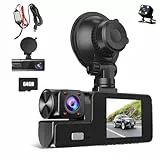 Dashcam Auto Vorne Hinten und Innen 1080P Full HD mit 64GB SD-Karte, Auto Kamera mit Parküberwachung, Bewegungserkennung, Infrarot Nachtsicht, Loop-Aufnahm, WDR, Weitwnkel(170°+150°+150°) (Mit WiFi)
