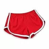 KOG Sport Shorts Damen Locker Pyjamahose Kurz Schlafanzughose Kurz Sexy Yogahose Sporthose Elegant Yoga Shorts Baumwolle Rot XXL