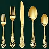 Besteck Set, Goldenes Besteck 20-teilig, Besteck Set 4 Personen aus Edelstahl, Vintage Palast-Stil Besteck Gold Spülmaschinenfest & Hochglanzpoliert Besteckset für alle Anlässe, Geprägte Griff