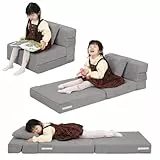 MeMoreCool Cord Spielsofa Kindersofa, Glow-Kinder Sofa, Kinder-Klappsofa, Flip-Sofa Kindercouch, Z-Bett, kindersofa ausklappbar, Bodenbett, Klappcouch für Spielzimmer, Grau